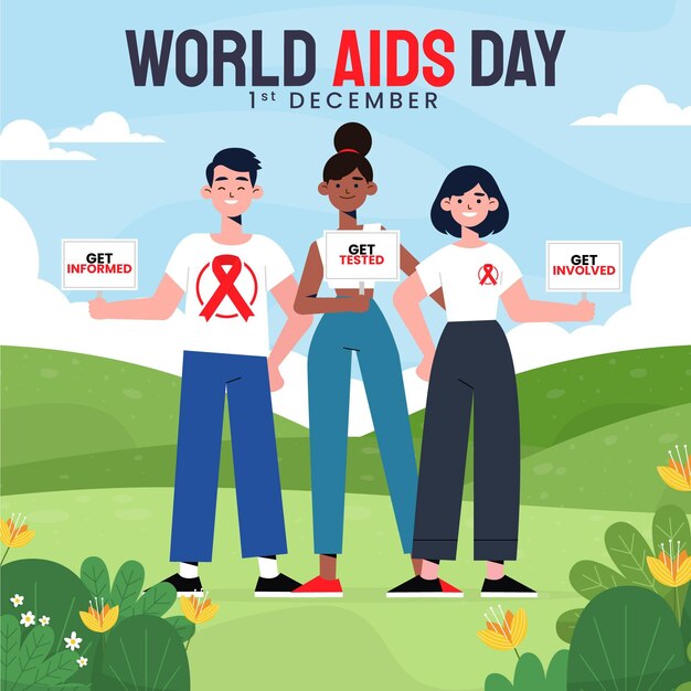 Hand drawn flat world aids day illustration