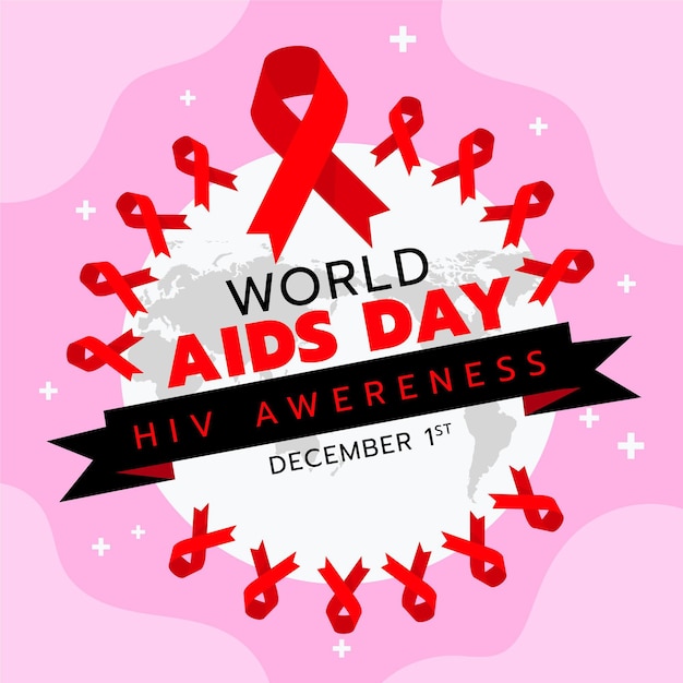 Hand drawn flat world aids day illustration