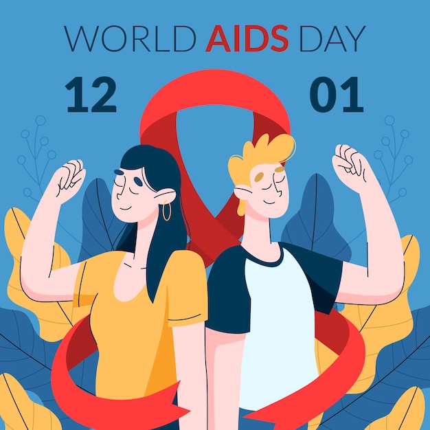 Illustrazione piatta disegnata a mano per la giornata mondiale dell'AIDS