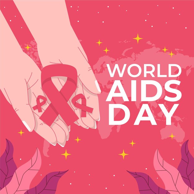 Hand drawn flat world aids day illustration