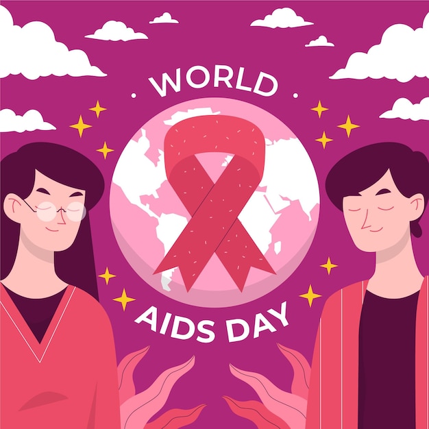 Hand drawn flat world aids day illustration