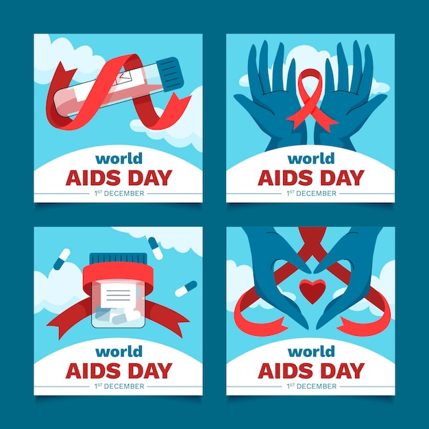 Hand drawn flat world aids day instagram posts collection