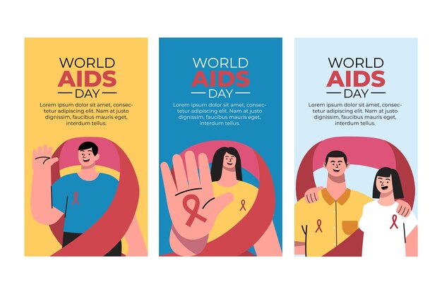 손으로 그린 평면 세계 에이즈의 날 Instagram 이야기 모음