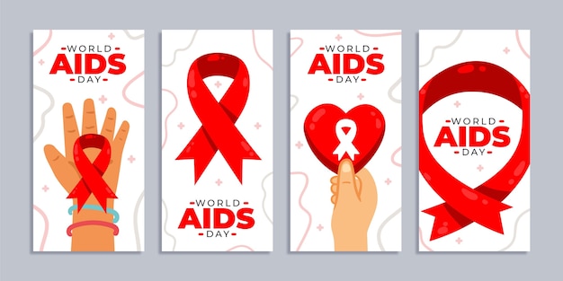 Collezione di storie di instagram per la giornata mondiale dell'aids piatta disegnata a mano