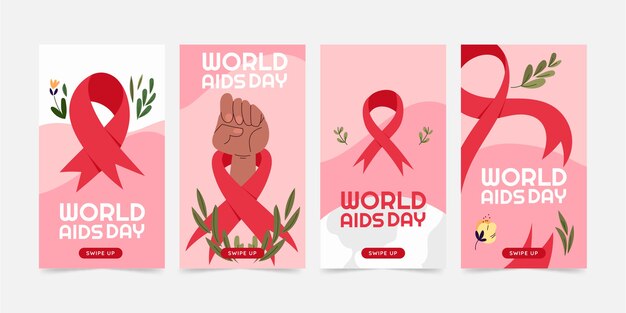손으로 그린 평면 세계 에이즈의 날 Instagram 이야기 모음