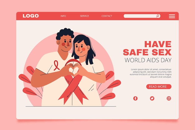 Vettore gratuito modello di pagina di destinazione del giorno dell'aids piatto disegnato a mano