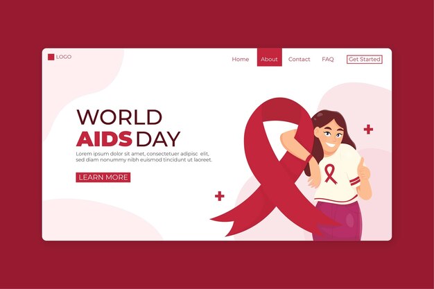 Hand drawn flat world aids day landing page template