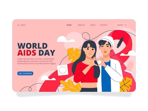 Vettore gratuito modello di pagina di destinazione del giorno dell'aids piatto disegnato a mano