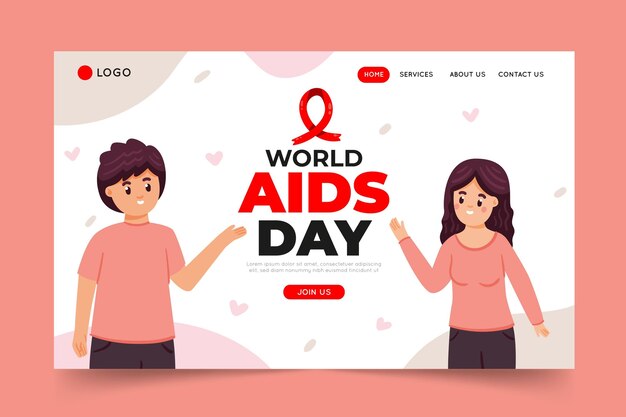 Hand drawn flat world aids day landing page template