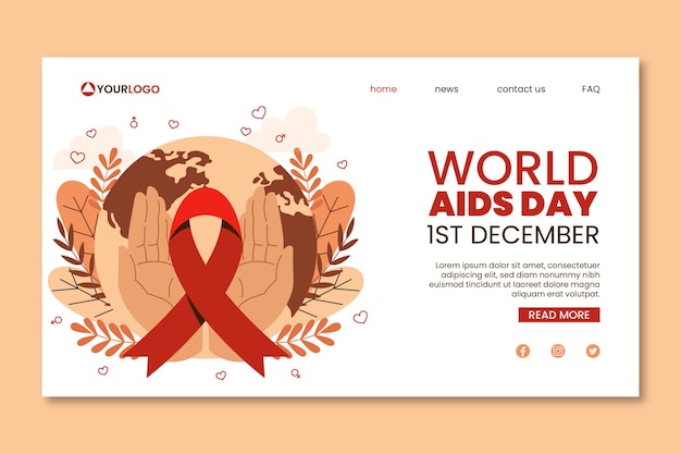 Vettore gratuito modello di pagina di destinazione del giorno dell'aids piatto disegnato a mano