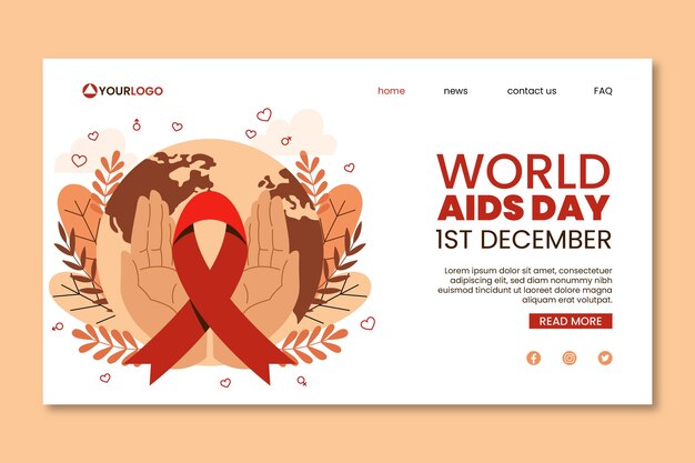 Hand drawn flat world aids day landing page template