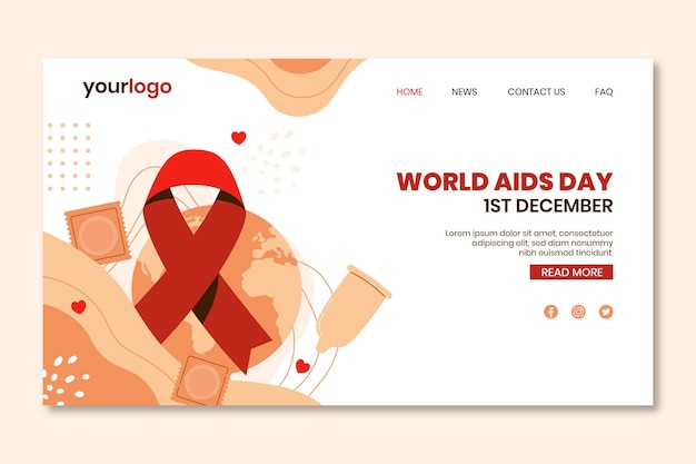 Hand drawn flat world aids day landing page template