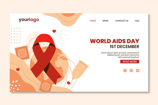 Hand drawn flat world aids day landing page template