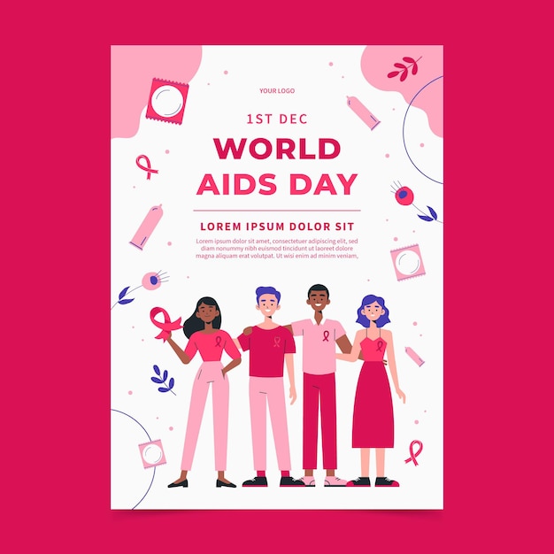 Vettore gratuito modello di poster verticale piatto disegnato a mano per la giornata mondiale dell'aids