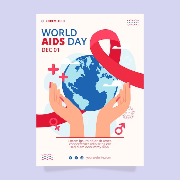 Hand drawn flat world aids day vertical poster template