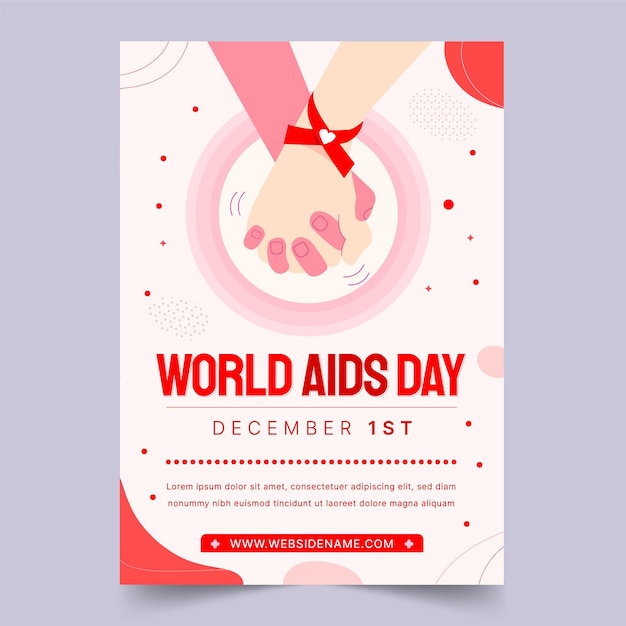 Hand drawn flat world aids day vertical poster template