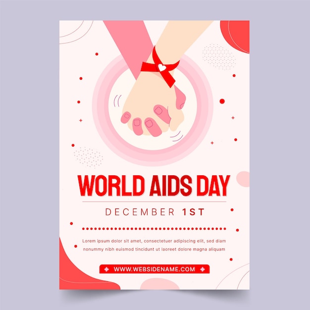 손으로 그린 평면 세계 에이즈의 날 세로 포스터 템플릿
