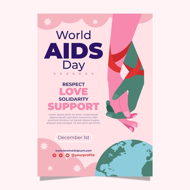 Vettore gratuito modello di poster verticale piatto disegnato a mano per la giornata mondiale dell'aids