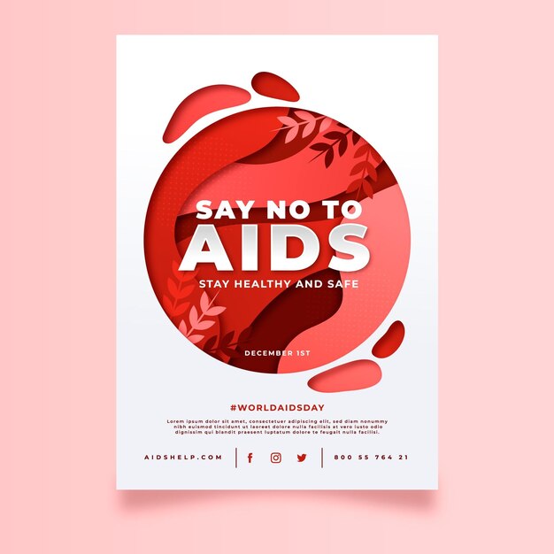 Hand drawn flat world aids day vertical poster template