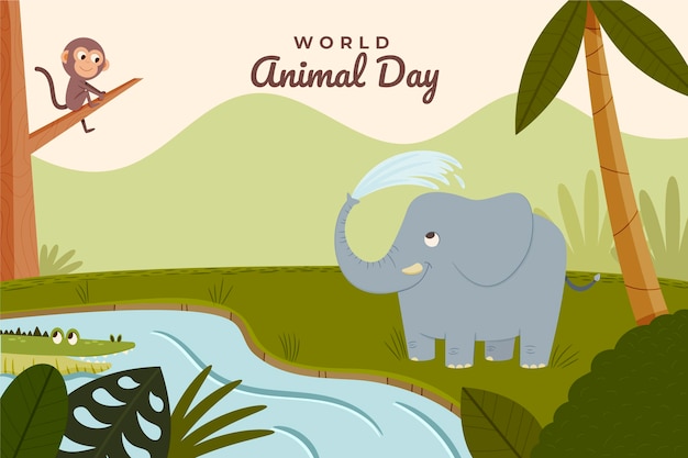 Бесплатное векторное изображение Ручной обращается плоский мир день животных фон