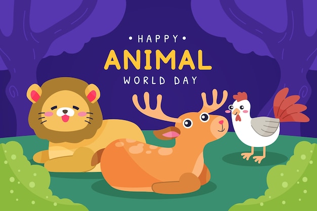 Hand drawn flat world animal day background