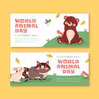 Free vector hand drawn flat world animal day horizontal banners set