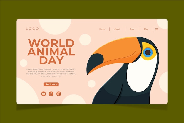 Modello di pagina di destinazione della giornata mondiale degli animali piatto disegnato a mano