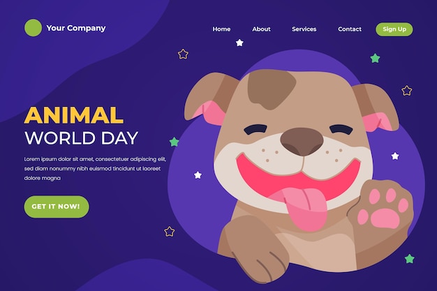 Hand drawn flat world animal day landing page template