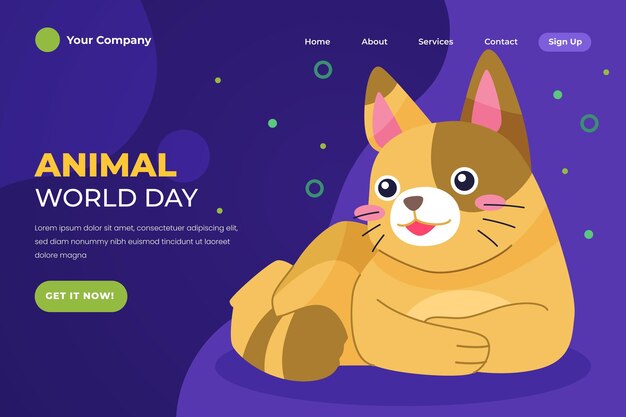 Hand drawn flat world animal day landing page template