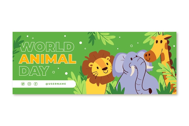 Free vector hand drawn flat world animal day social media cover template