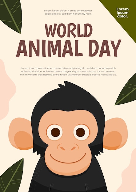 손으로 그린 평면 세계 동물의 날 세로 포스터 템플릿