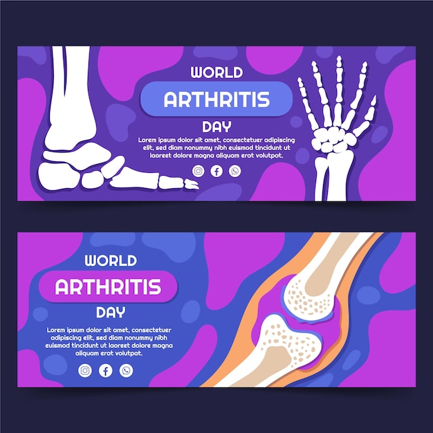 Free vector hand drawn flat world arthritis day horizontal banners set