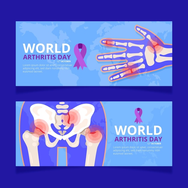 Free vector hand drawn flat world arthritis day horizontal banners set