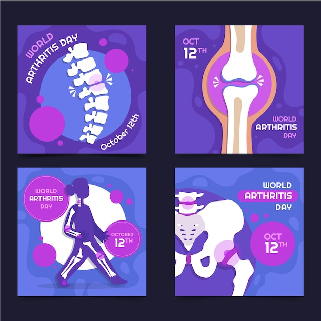 Hand drawn flat world arthritis day instagram posts collection