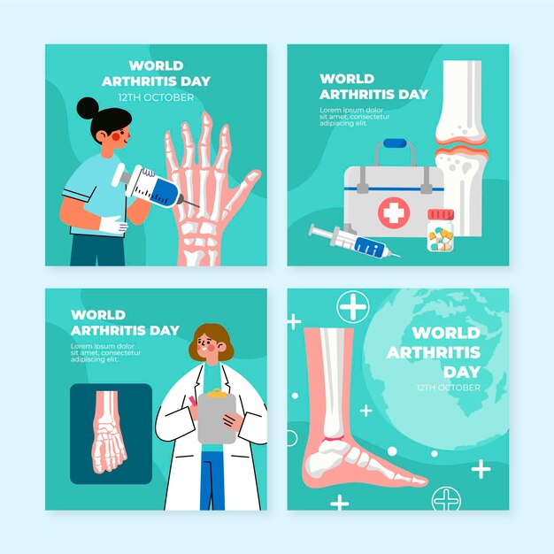 Hand drawn flat world arthritis day instagram posts collection