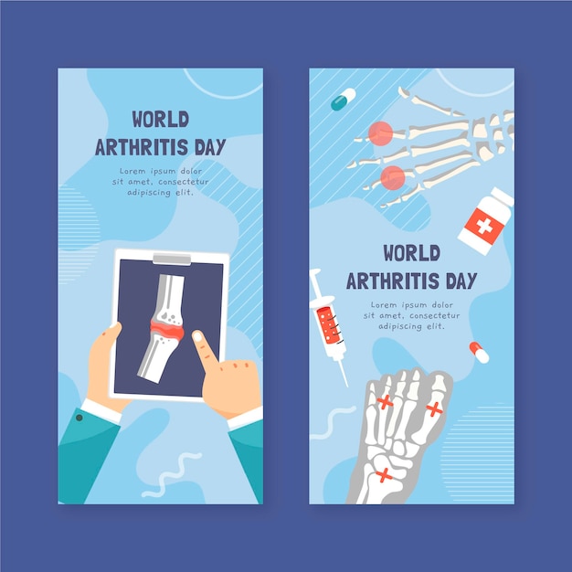 Free vector hand drawn flat world arthritis day vertical banners set