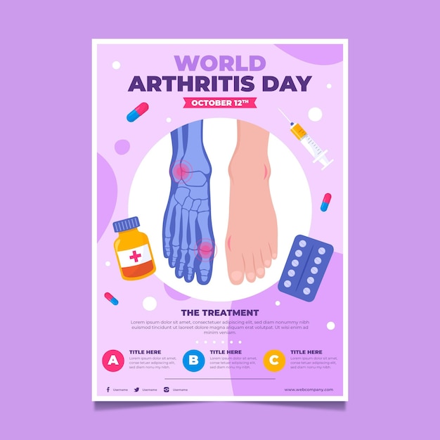 Free vector hand drawn flat world arthritis day vertical flyer template