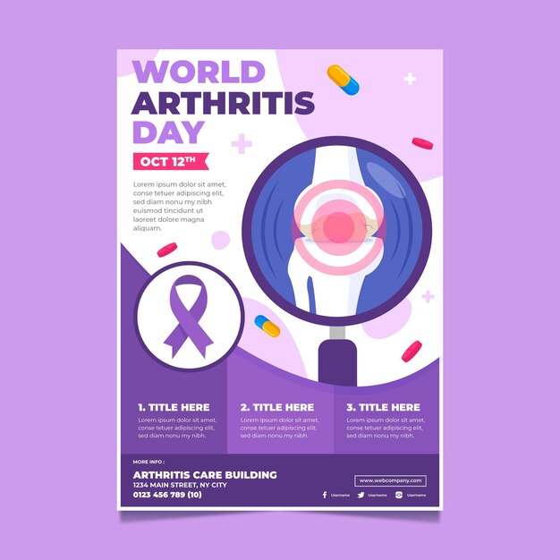 Hand drawn flat world arthritis day vertical poster template