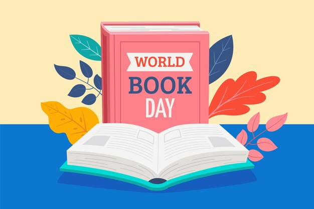 Hand drawn flat world book day background