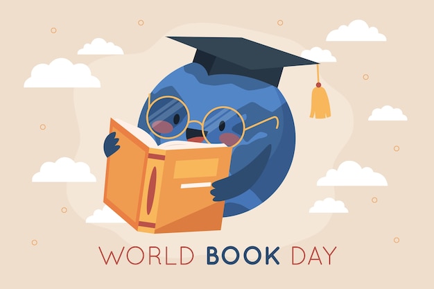 Hand drawn flat world book day background