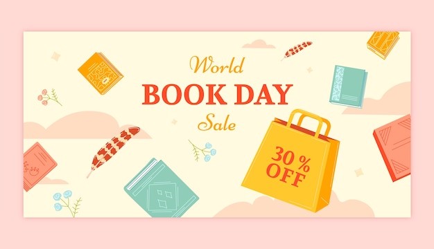 Free vector hand drawn flat world book day horizontal banner