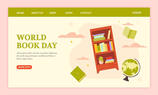 Free vector hand drawn flat world book day landing page