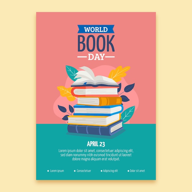 Бесплатное векторное изображение Нарисованный рукой плакат дня плоской книги мира
