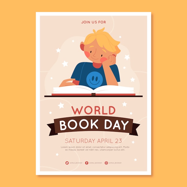 Hand drawn flat world book day poster