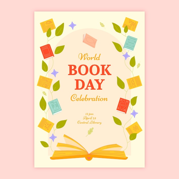 Free vector hand drawn flat world book day poster