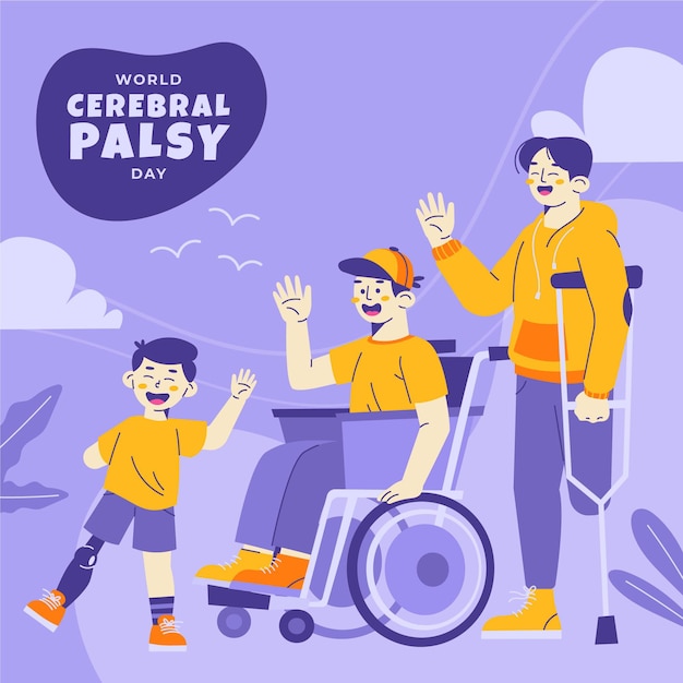 Hand drawn flat world cerebral palsy day illustration