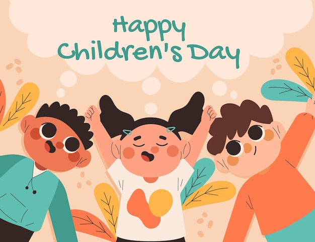 Hand drawn flat world children's day background