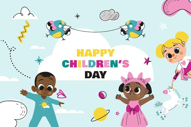 Hand drawn flat world children's day background