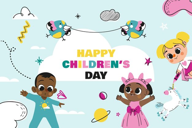 Hand drawn flat world children's day background