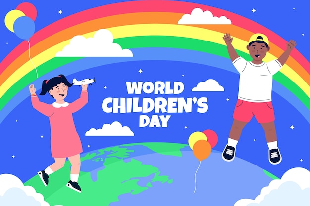 Hand drawn flat world children's day background